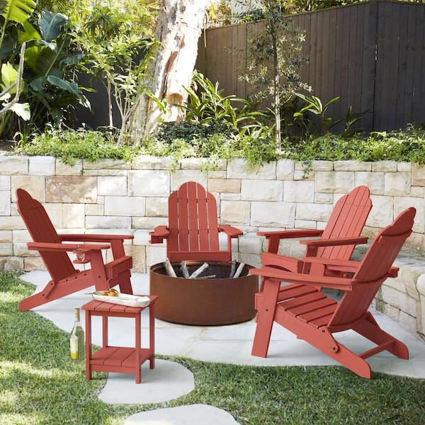 LUE BONA Red Folding Adirondack Chair Weather Resistant Plastic Fire Pit Chairs (Set of 4)