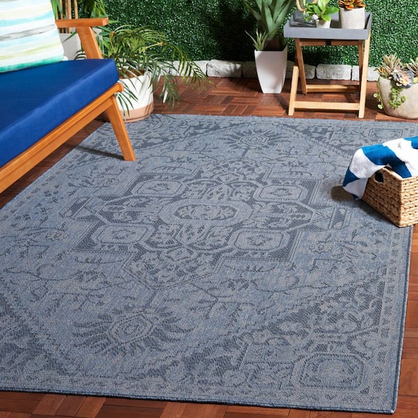Bermuda Navy 8 ft. x 10 ft. Border Ornate Indoor/Outdoor Area Rug