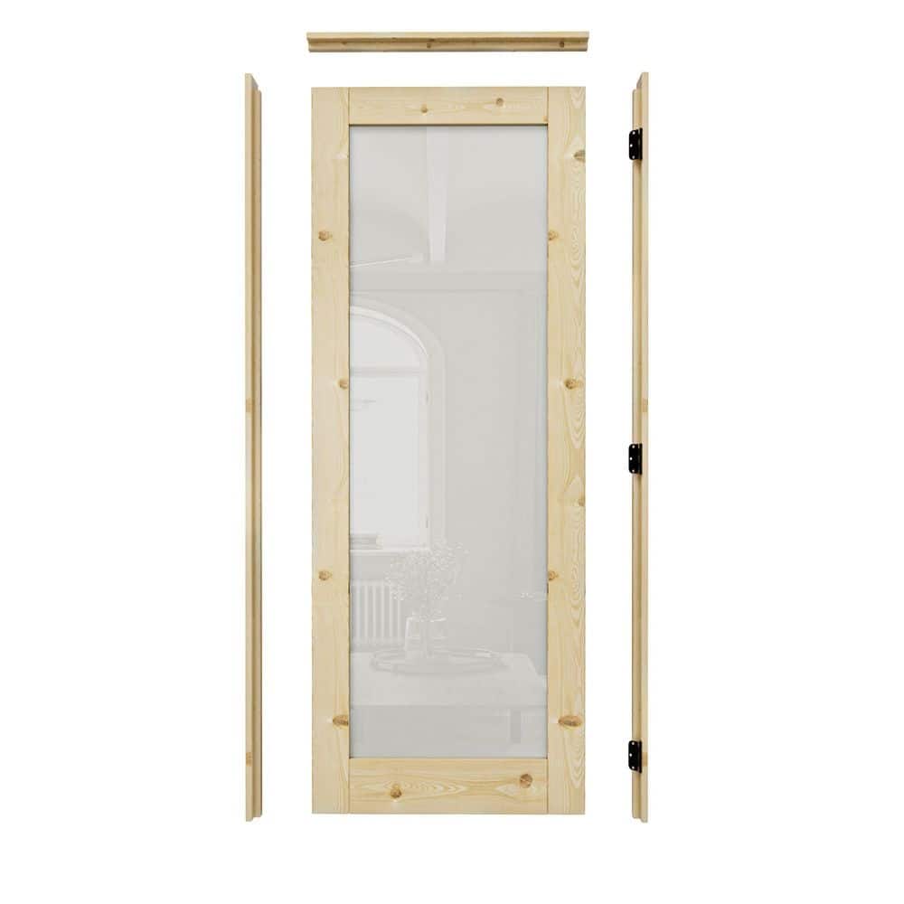 28 in. x 80 in. Left Handed Frosted Glass Solid Core UniFinished Pine Wood Door with Quick Assemble Jamb 1-Lite price history on PriceWatchPro