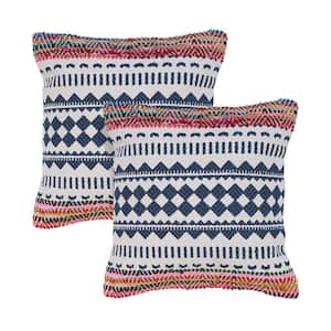 Maene White / Multicolor Geometric Striped Hand-Woven 18 in. x 18 in. Throw Pillow Set of 2