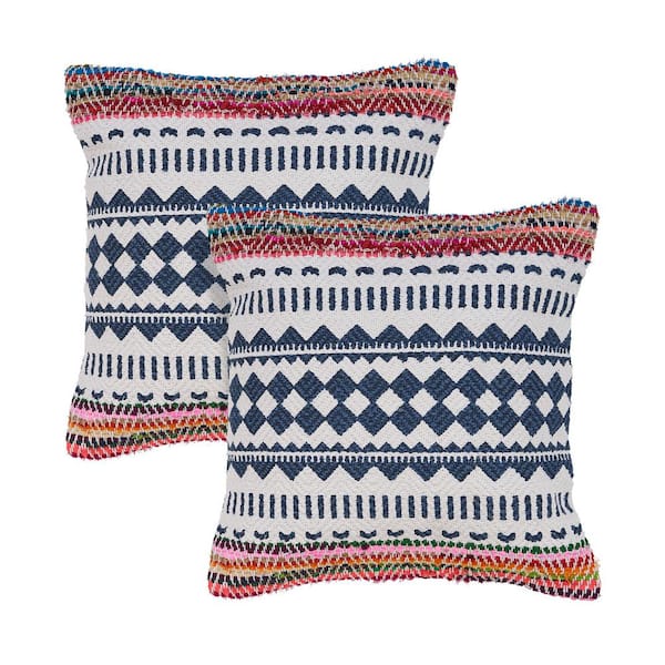 Unbranded Maene White / Multicolor Geometric Striped Hand-Woven 18 in. x 18 in. Indoor Throw Pillow Set of 2