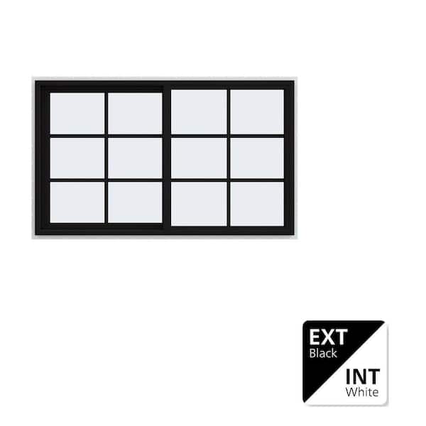 60 in. x 36 in. V-4500 Series Black Exterior/White Interior FiniShield Vinyl Left-Handed Sliding Window w/Colonial Grids