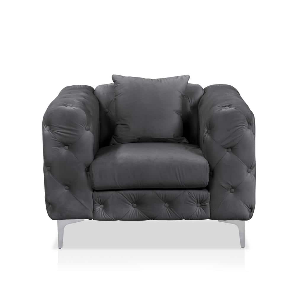 Furniture of America Darimore Dark Gray Flannelette Tufted Arm Chair -  IDF-6498DG-CH