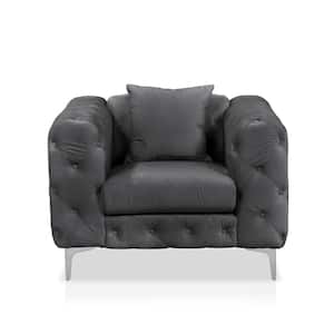 Darimore Dark Gray Flannelette Tufted Arm Chair