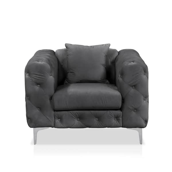 Furniture of America Darimore Dark Gray Flannelette Tufted Arm Chair