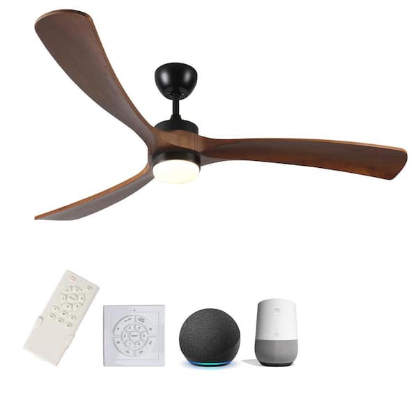 TT 72 in. Indoor/Outdoor Brown Wood Ceiling Fan with Lights and Remote Control 3-Wooden Blades Ceiling Fan