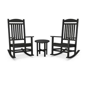 Grant Park Plastic 3-Piece Black Outdoor Rocking Chair Set