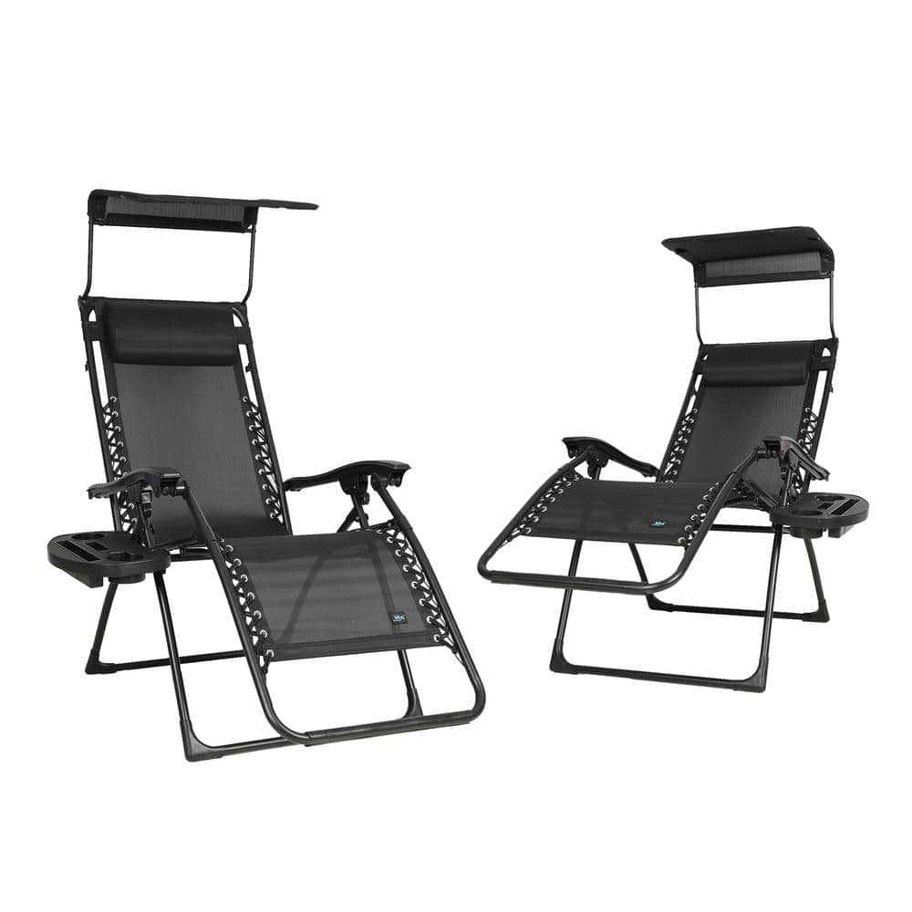 BLISS HAMMOCKS 26 in. Black Zero Gravity Chairs with Adjustable Canopy