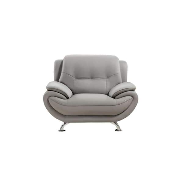 Benjara Gray Faux leather Arm chair with Bustle Back