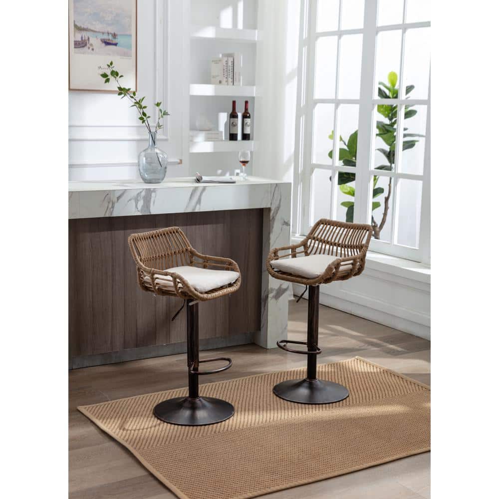 33.4 in. Beige Low Back Metal Bar Stool with Footrest for Kitchen, Dining R