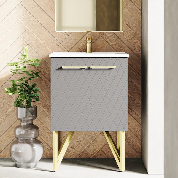 Swiss Madison Annecy 24 in. W Bath Vanity in Diamond Grey with Ceramic Vanity Top in Glossy White with White Basin
