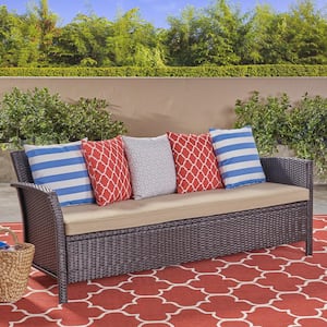 St. Lucia Brown Wicker Outdoor Sofa with Tan Cushions
