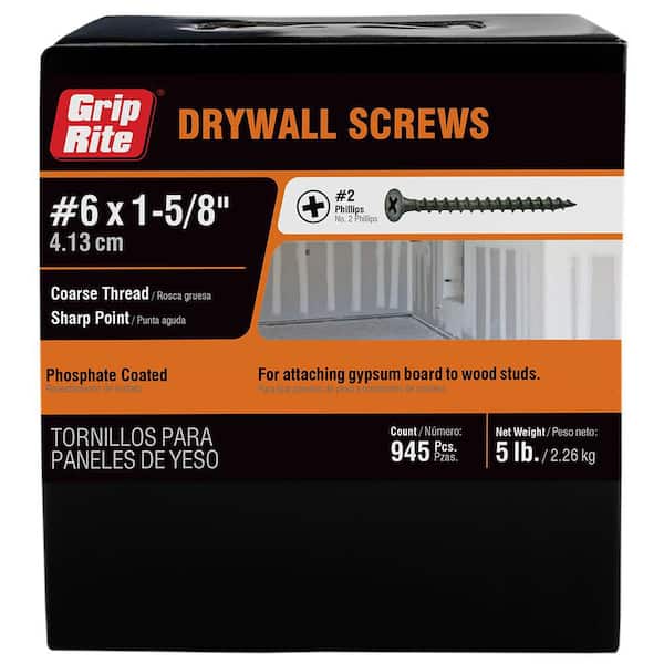 Grip-Rite #6 x 1-5/8 in. Philips Bugle-Head Coarse Thread Sharp Point Drywall Screws (5 lbs./Pack)