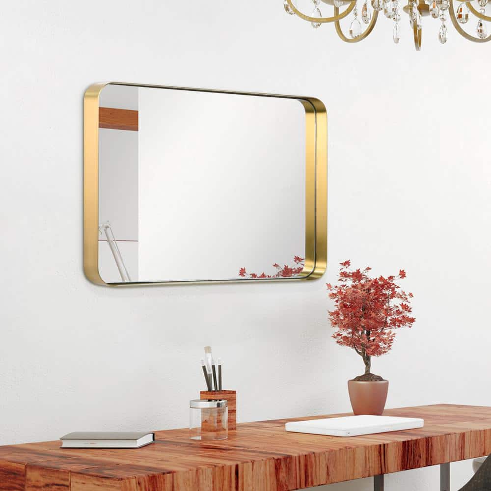 Rectangular Silver and Gold Stainless Steel Wall Mirror, 22" x 30"