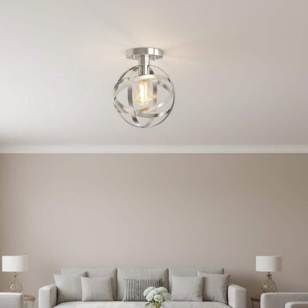 YANSUN 7.87 in. Brushed Nickel Globe Ceiling Light Fixture