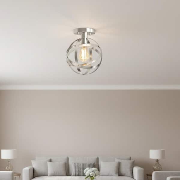 YANSUN 7.87 in. Brushed Nickel Globe Ceiling Light Fixture, Vintage Semi-Flush Mount Ceiling Light for Hallway Stairway Porch