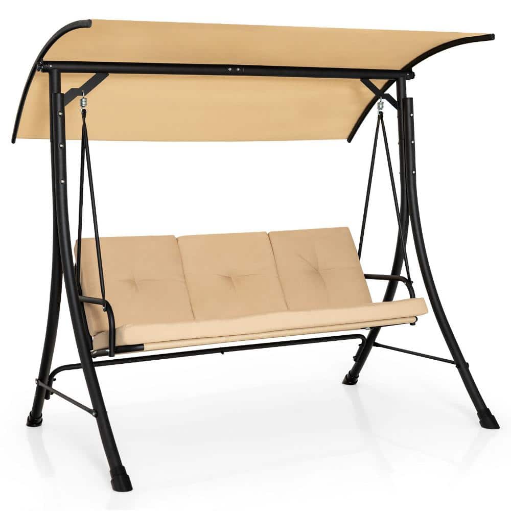 3-Seat Steel Patio Porch Swing with Beige Cushions, Adjustable 240-Degree Canopy and 800 lb. Capacity price history on PriceWatchPro