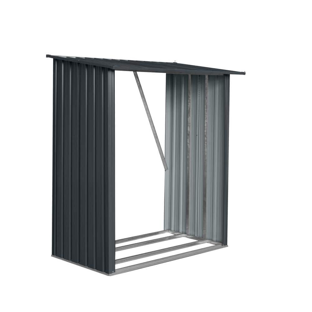 Black 5 ft. W x 3 ft. D Outdoor Metal Shed, Open Firewood Rack For Firewood