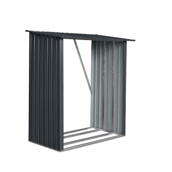 Unbranded Black 5 ft. W x 3 ft. D Outdoor Metal Shed, Open Firewood Rack For Firewood, Pellet, Lumber Storage (15 sq. ft. )