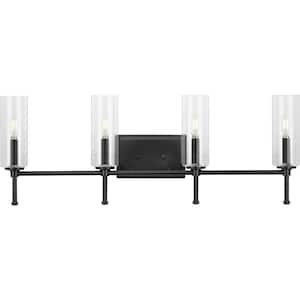 Elara 31.65 in. 4-Light Matte Black New Traditional Vanity Light with Clear Glass Shades for Bath and Vanity