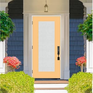 Legacy 36 in. x 80 in. Full Lite Rain Glass RHOS Primed Jackfruit Finish Fiberglass Prehung Front Door