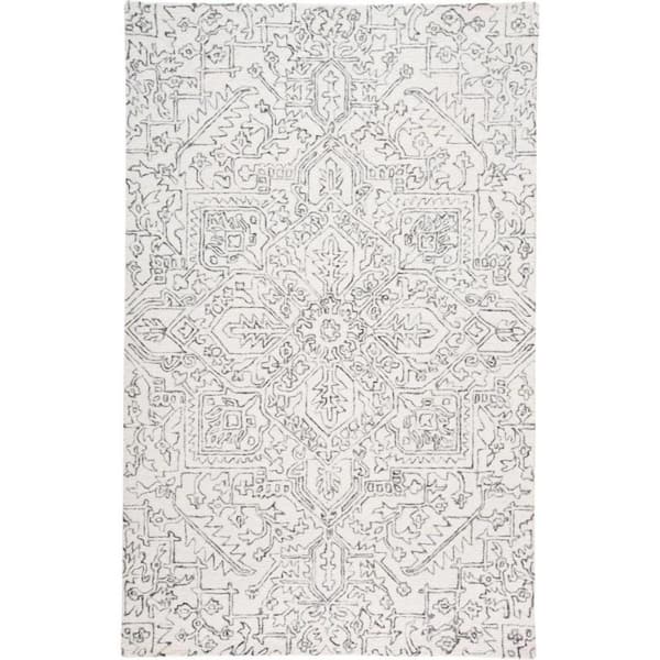 HomeRoots Gray and Ivory Floral 8 ft. x 10 ft. Area Rug