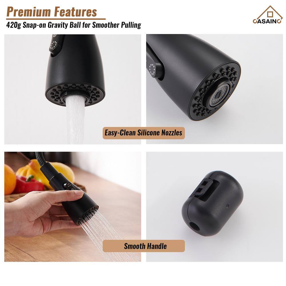 Matte Black Stainless Steel Pull-Down Kitchen Faucet with Spray