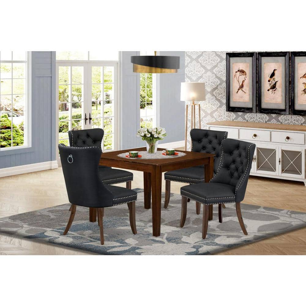 5-Piece Antique Walnut Finish Solid Wood Top - Square Upholstered Dining Room Set - Seats 4 price history on PriceWatchPro