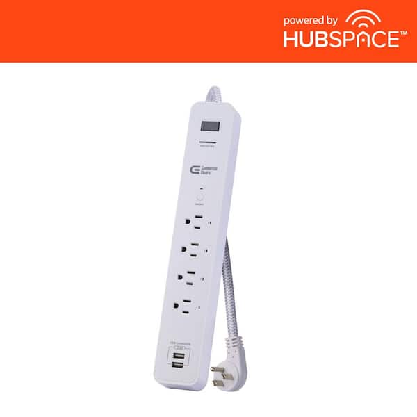 Commercial Electric 3 ft. 4-Outlet White Surge Protector Smart with USB Powered by Hubspace