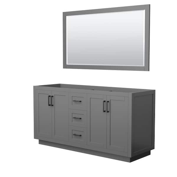 Wyndham Collection Miranda 65.25 in. W x 21.75 in. D x 33 in. H Double Sink Bath Vanity Cabinet without Top in Dark Gray with 58 in. Mirror
