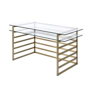 Shona 28 in. Rectangular Antique Gold and Clear Glass Metal Writing Desks