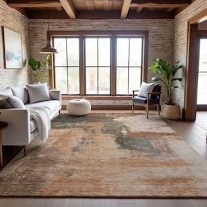 Mayfield Premium Machine Washable Abstract AMF1068 Terracotta 10 ft. x 14 ft. Area Rug