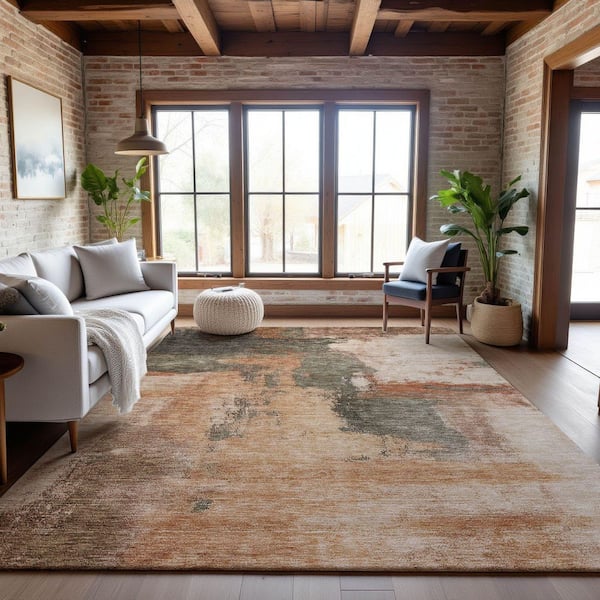 Mayfield Premium Machine Washable Abstract AMF1068 Terracotta 9 ft. x 12 ft. Area Rug