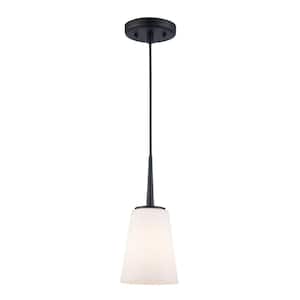 Horizon 1-Light Black Hanging Mini Pendant Light Fixture with Frosted Glass Shade