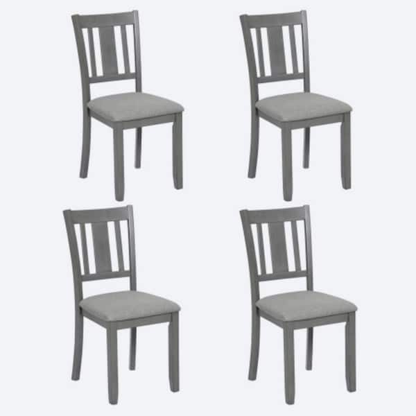 Clihome Gray Wooden Dining Chairs Upholstered Side Chair Kitchen Chair Set of 4 with Padded Seat for Dining Room, Living Room