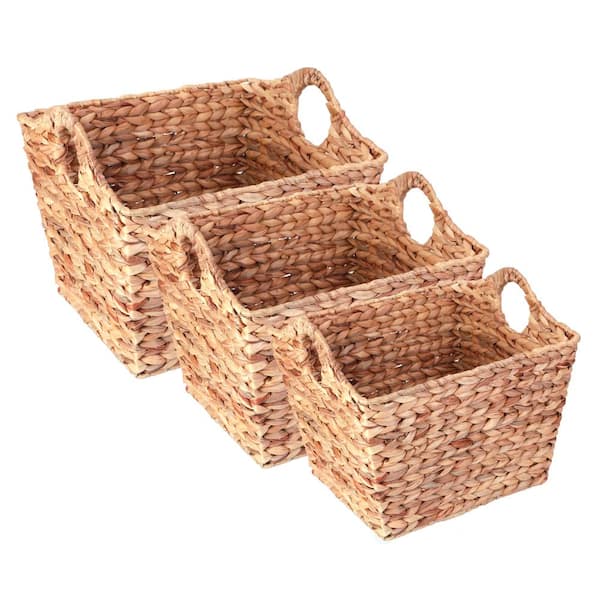 Vintiquewise 11.25 in. H x 17 in. W x 14 in. D Brown Wicker Cube Storage Bin 3-Pack