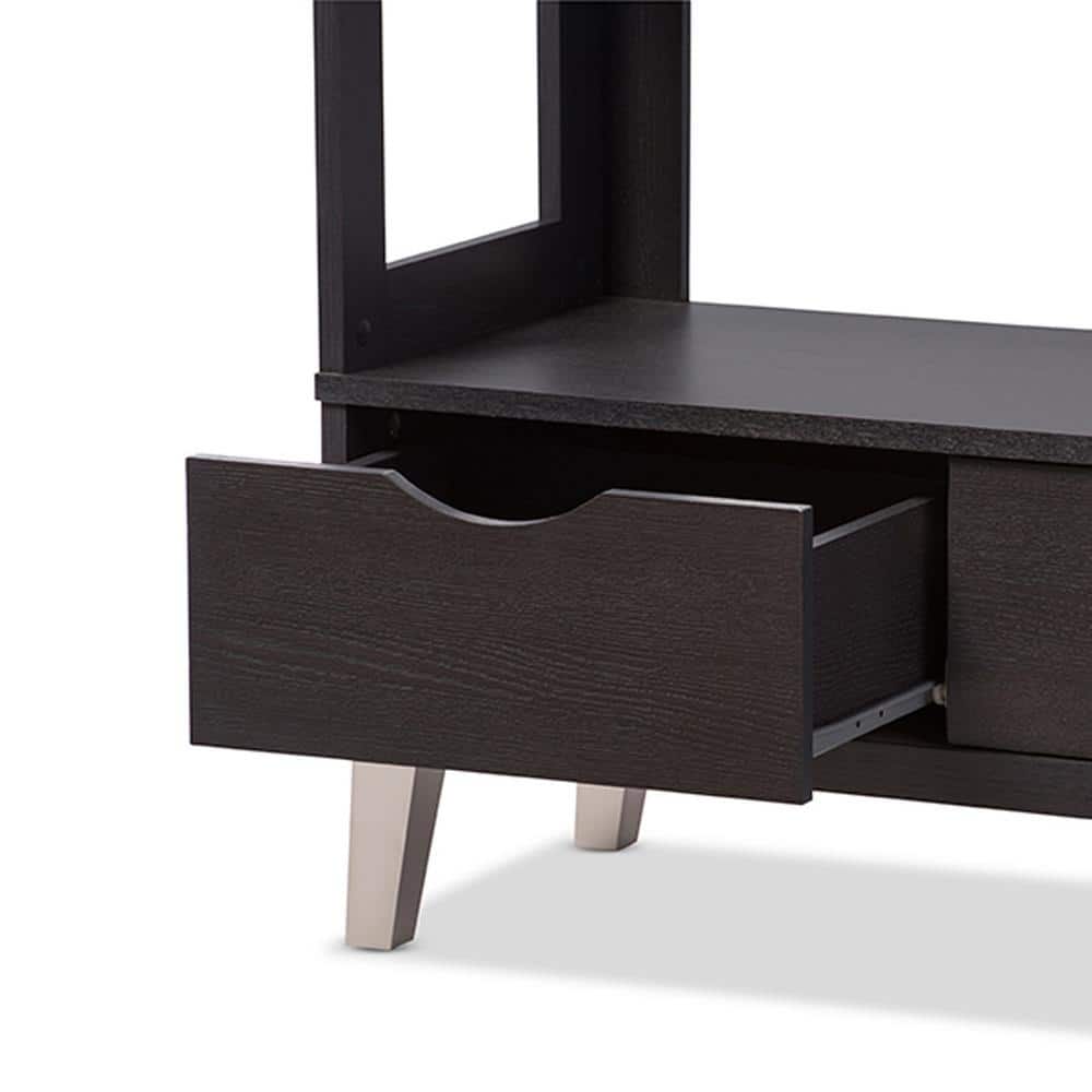 Kalien Dark Brown Wood Leaning Ladder Bookcase with Drawers