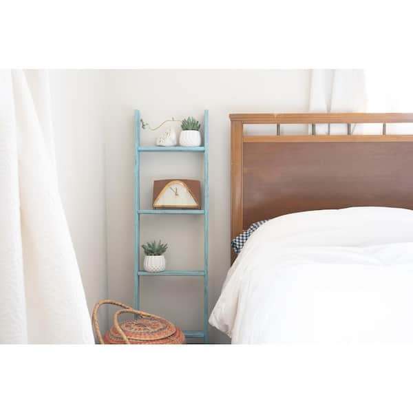 Rustic Farmhouse 48 in. x 13 in. Turquoise Wooden Decorative Bookcase Picket Ladder