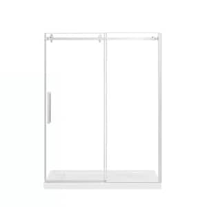 Waverly 60 in. W x 75.98 in. H Sliding Frameless Shower Door in Brushed Nickel Finish with Clear Glass