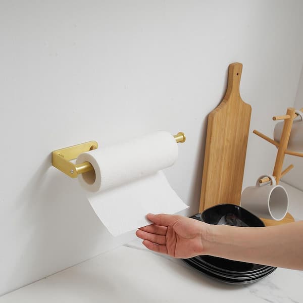 Paper Towel Holder - Self-Adhesive or Drilling, Gold Wall Mounted Paper  Towel Rack Under Cabinet for Kitchen, Upgraded Aluminum Kitchen Roll Holder  