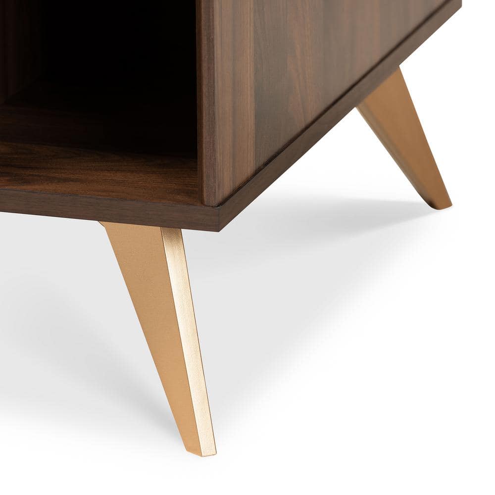 Walnut Brown and Gold Mid-Century Modern Coffee Table with Storage