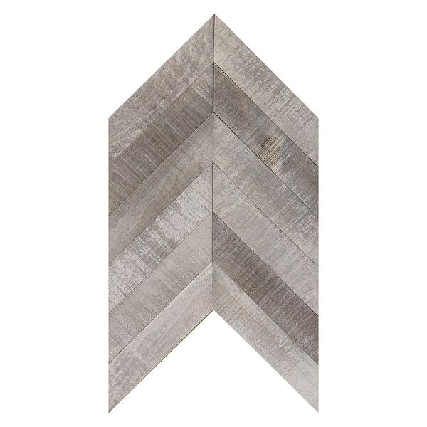 Nuvelle American Vintage 1/4 in. x 12 in. x 1.9 ft. Pine Solid Hardwood Weathered Chevron Wall Plank Case (5-Each)