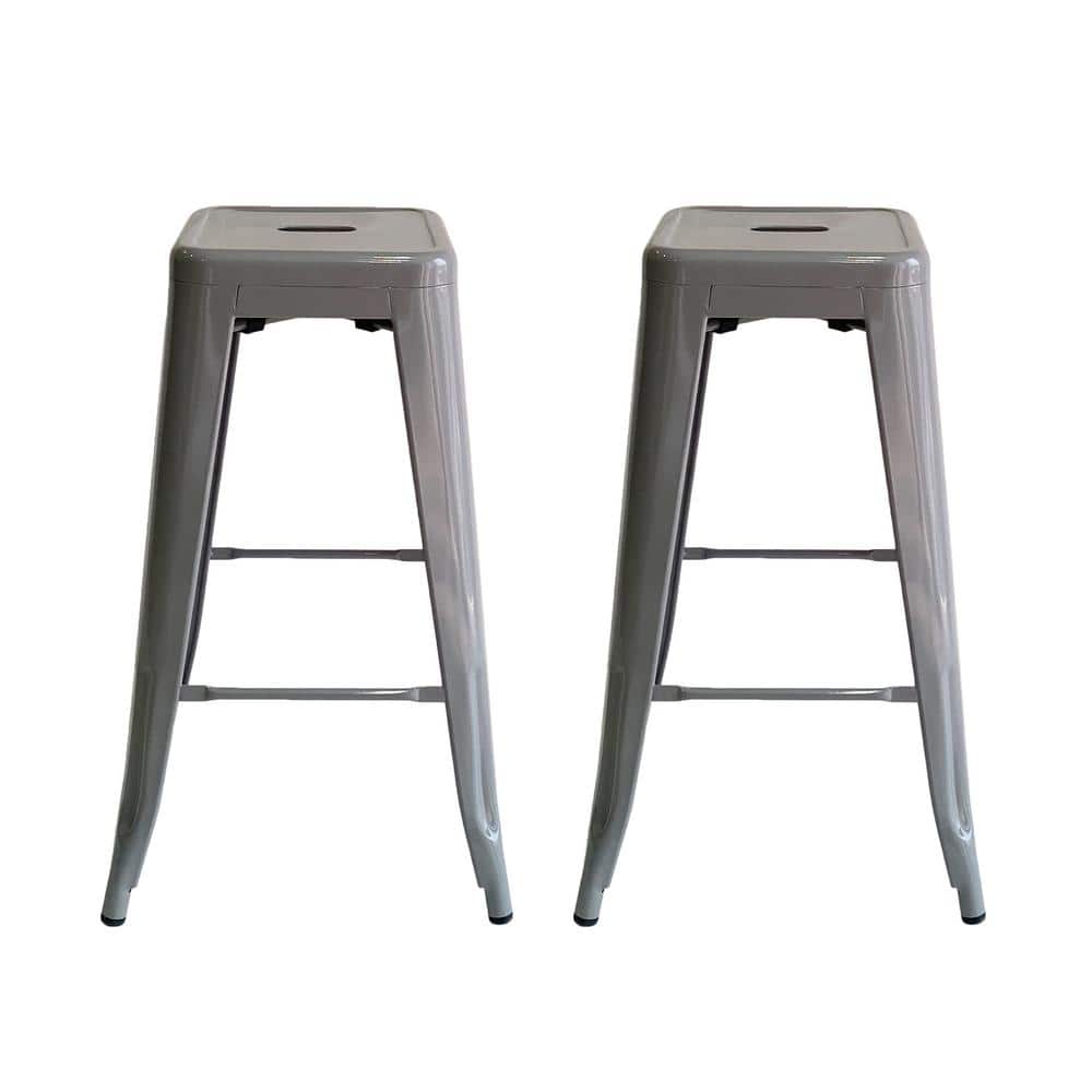Kypton Gray Metal Armless Indoor/Outdoor Bar Stools, Set of 2