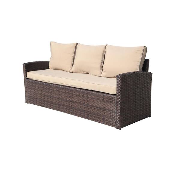 brown rattan 3 seater sofa