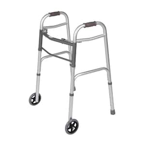 Adjustable Height 32 in. to 39 in. Foldable Standard Walker with 5 in. Wheels and Folding Button, Support up to 300 lbs.