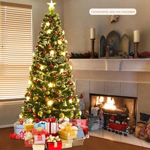 7 ft. Green Prelit Fiber Optic Christmas Tree with Warm White Lights,Metal Base