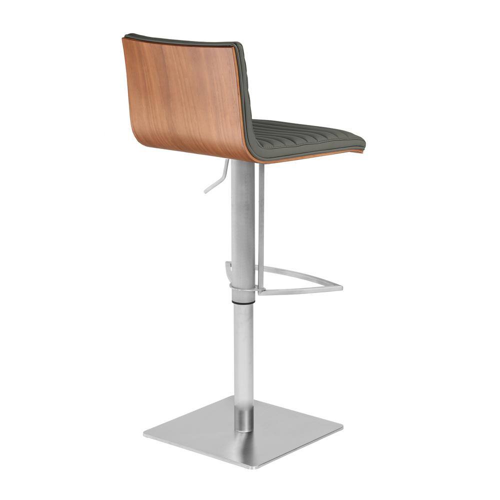 Contemporary 32" Gray Faux Leather & Walnut Swivel Bar Stool