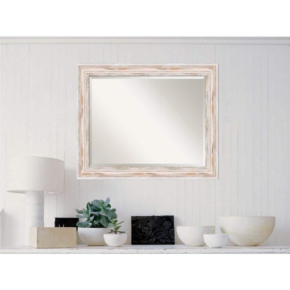 Medium Rectangle Distressed White Wash Casual Mirror (27.13 in. H x 33.13 i