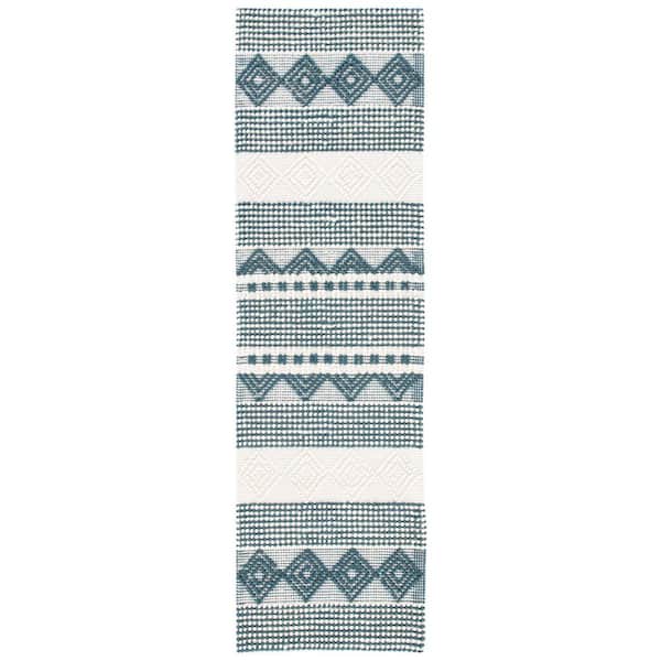 Natura 2 ft. x 8 ft. Dark Green/Ivory Striped Diamonds Runner Rug
