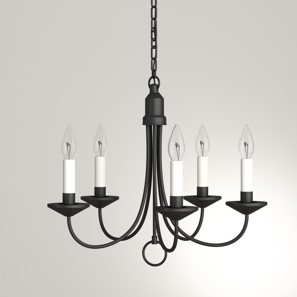 Trinity Textured Black 5-Light Chandelier with White Candle Covers